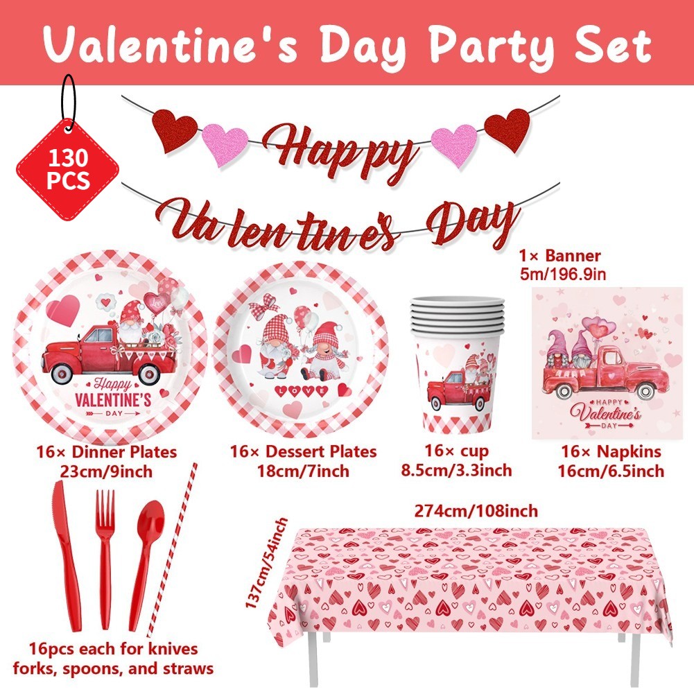 Valentine’s Day Love-Themed Disposable Tableware Set Romantic Party Decoration