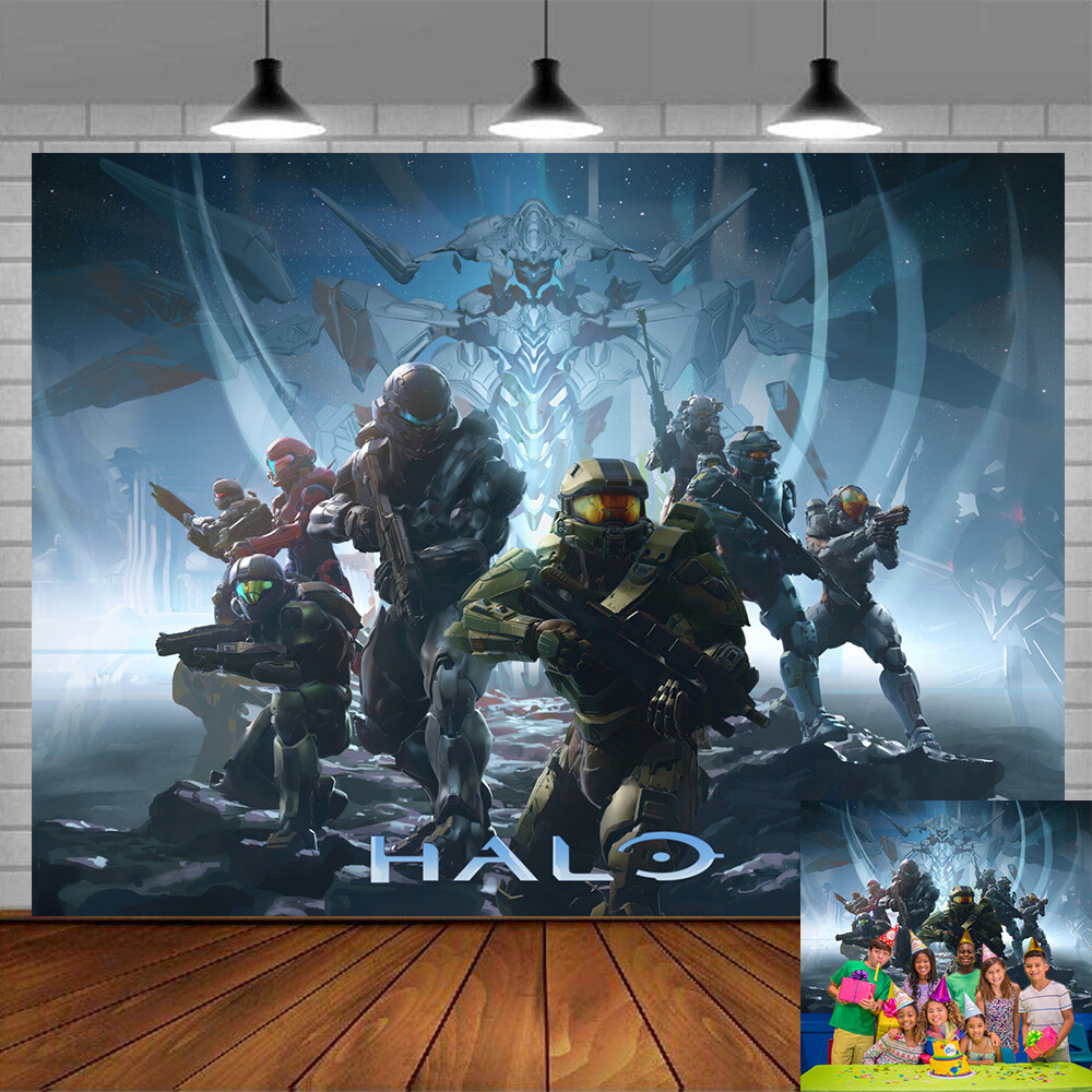 Halo Party Decorations Party Supplies Backdrop Poster Banner Vinyl Cartoon 7×5