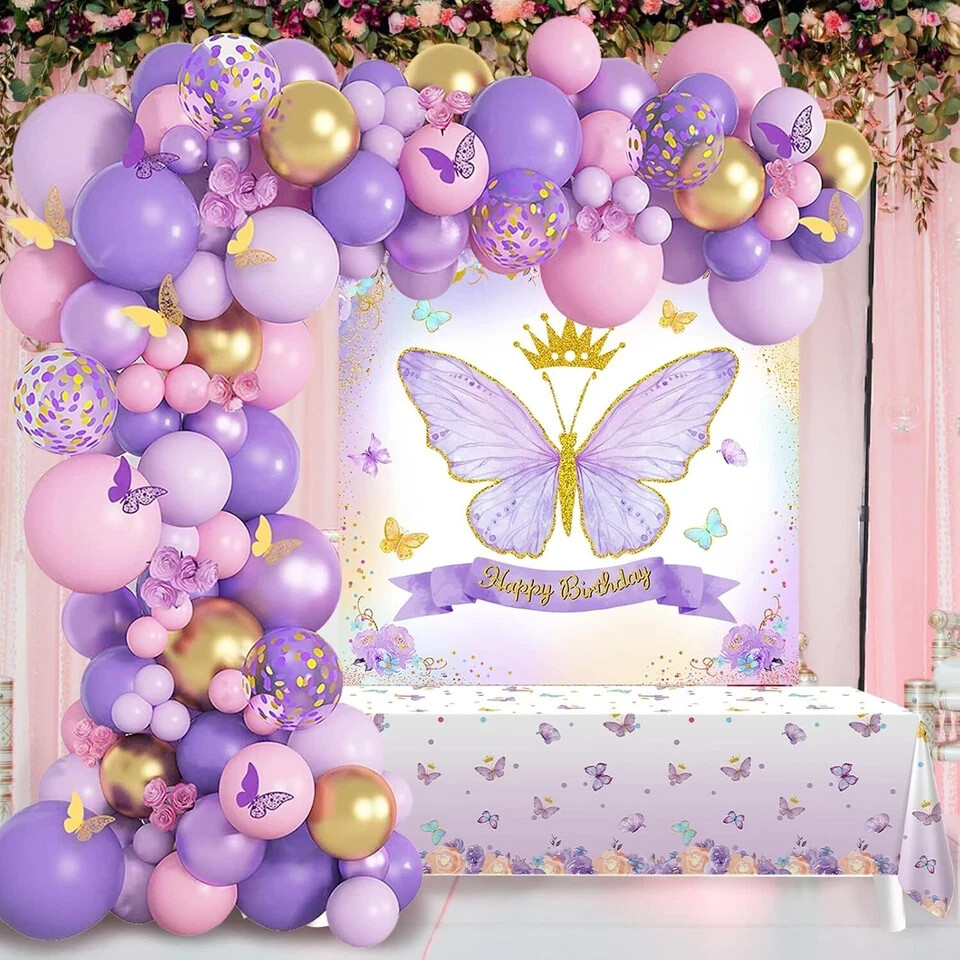 Butterfly Birthday Decorations For Girls – 101PCS Pink Purple Party Decorations