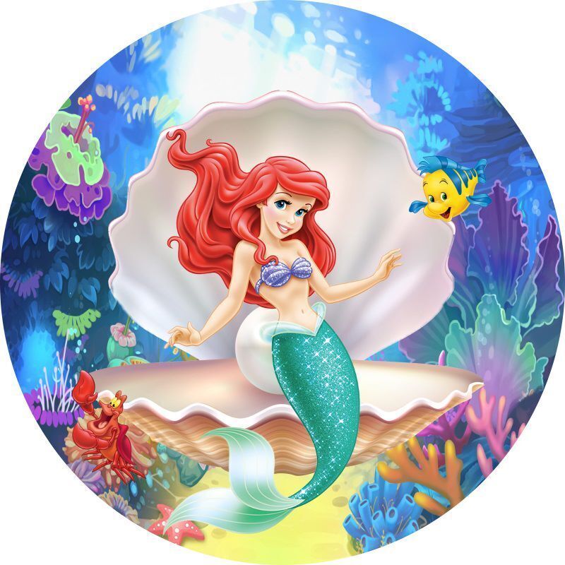 Round Ariel Little Mermaid Princess Backdrop Birthday Background Party Decor