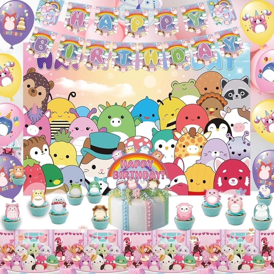 102 pcs Squishmallow Birthday Banner/Balloons/Stickers and More Party Decor