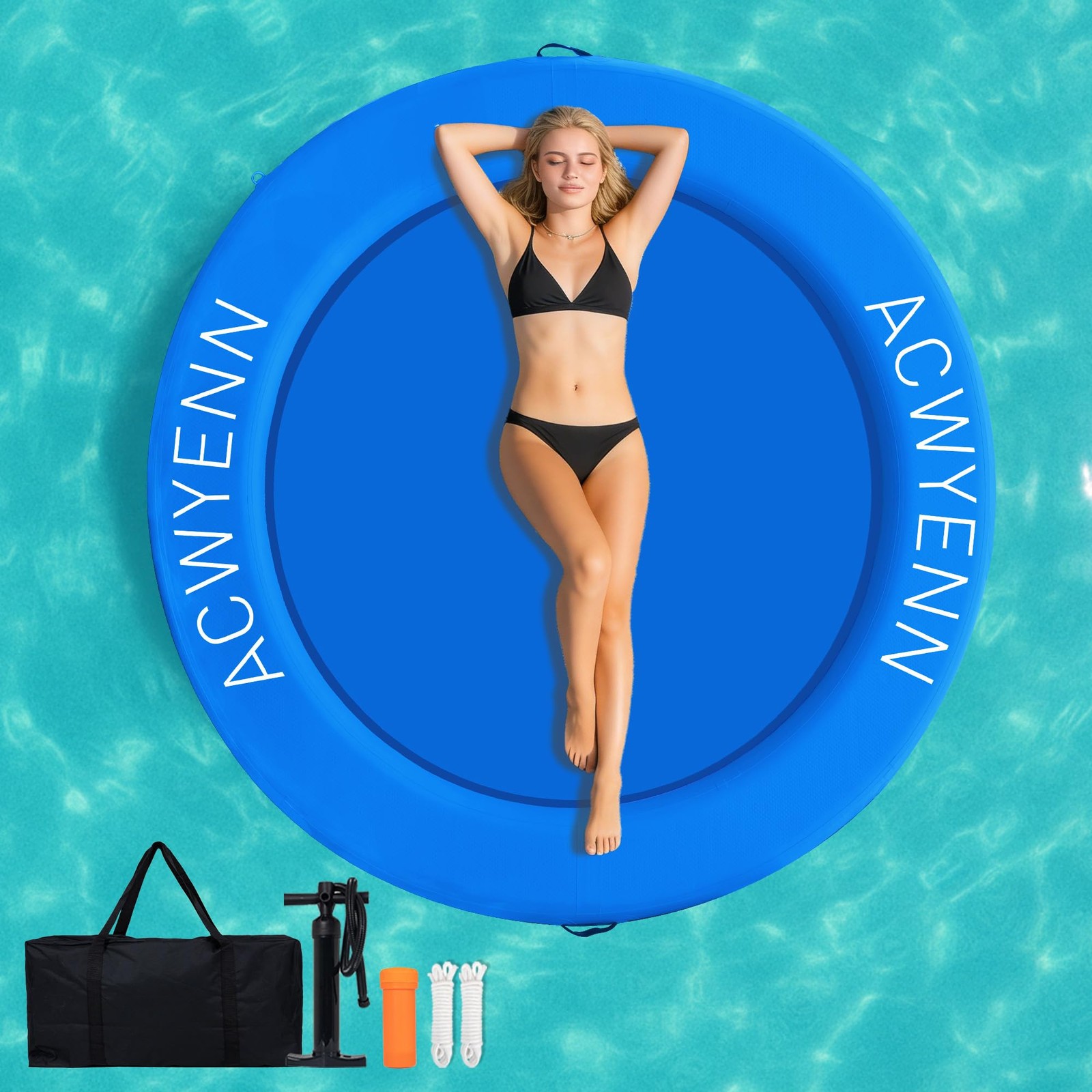 6 Ft Round Inflatable Water Hammock Floats For Adults 1-2 Person Lake Pool Beach