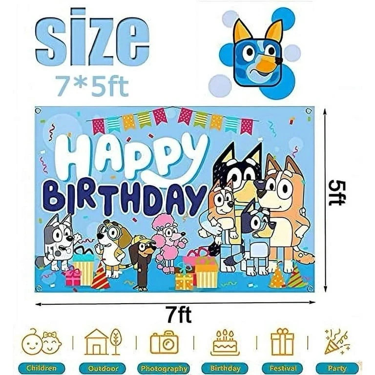Cartoon Herding Dog Theme Happy Birthday Backdrop for Kids Party Decorate 7x5ft