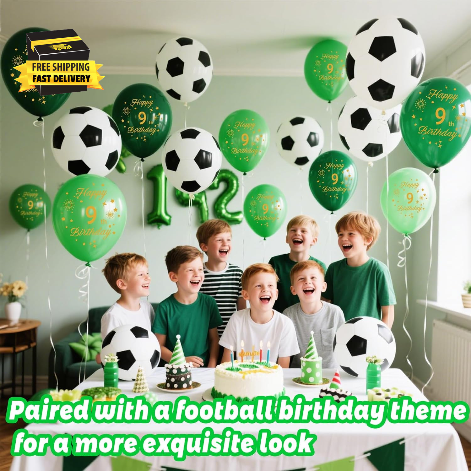 Soccer Balloons 8Th Birthday Decorations for Boys,Green Balloons with Happy 8Th