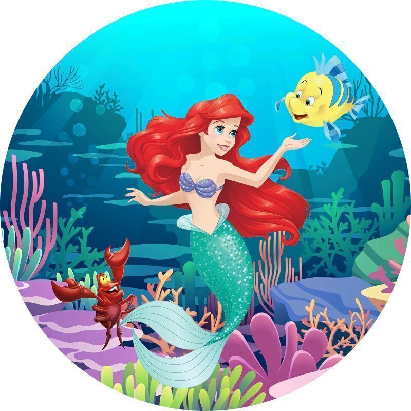 Round Ariel Little Mermaid Baby Shower Backdrops Birthday Background Party Decor