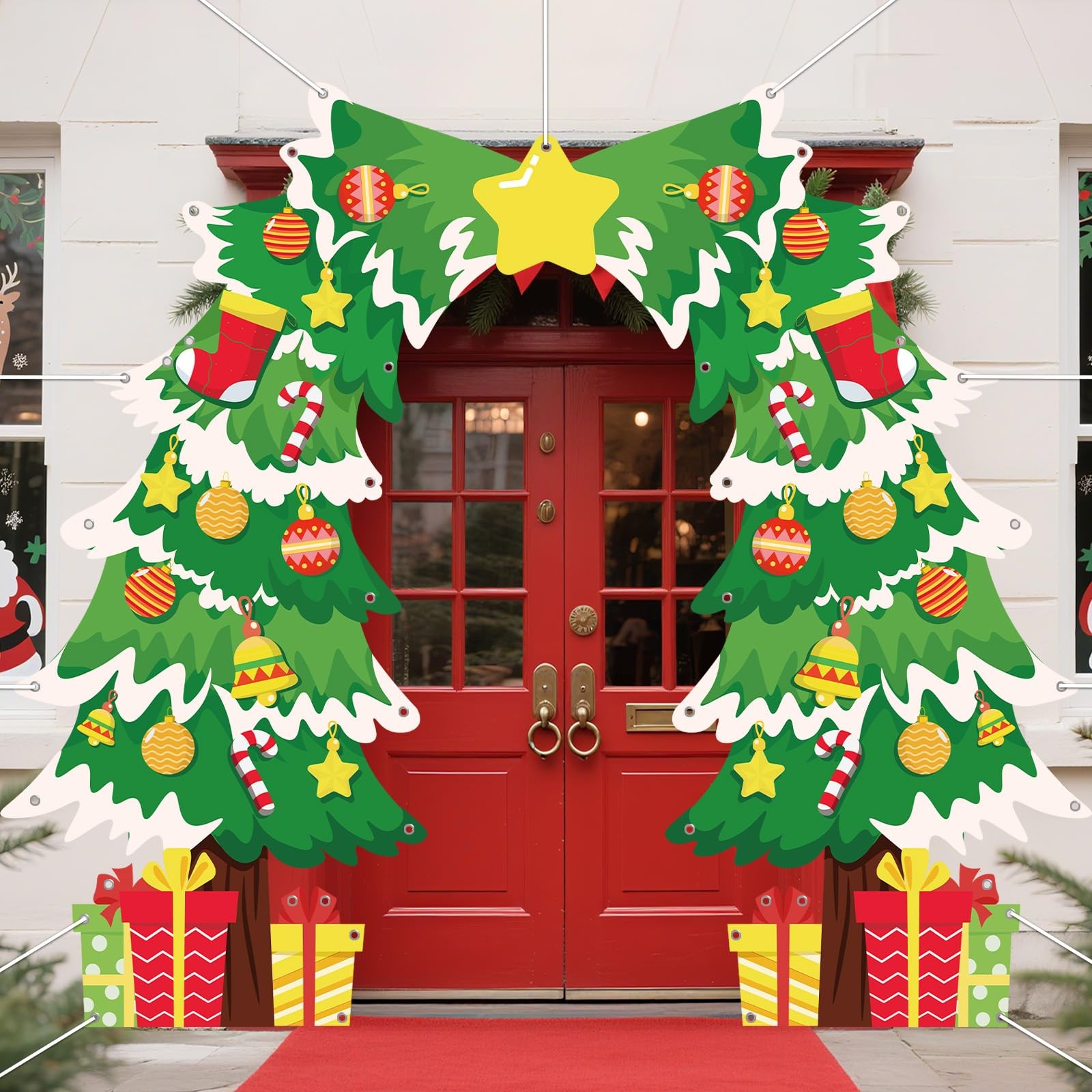 3 Pcs Christmas Tree Door Cover Xmas Large Hanging Cover Backdrop Christmas T…