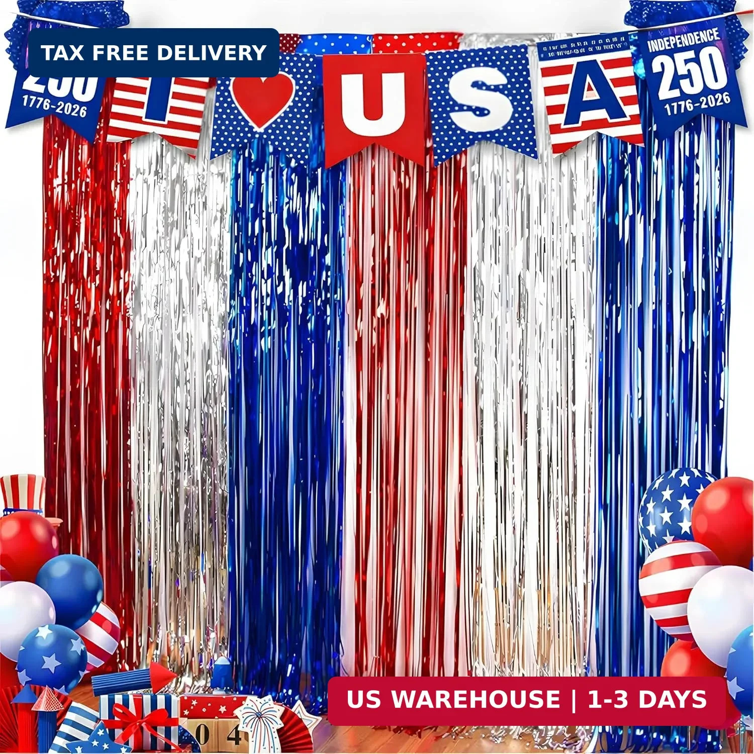OHOME 4th of July Decorations – American Flag Backdrop Streamers | Patriotic Mem
