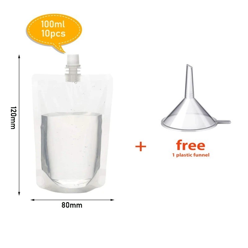 10pcs Clear Plastic Spouted Liquid Drink Bag Stand Up Pouch 100ml-500ml freeship