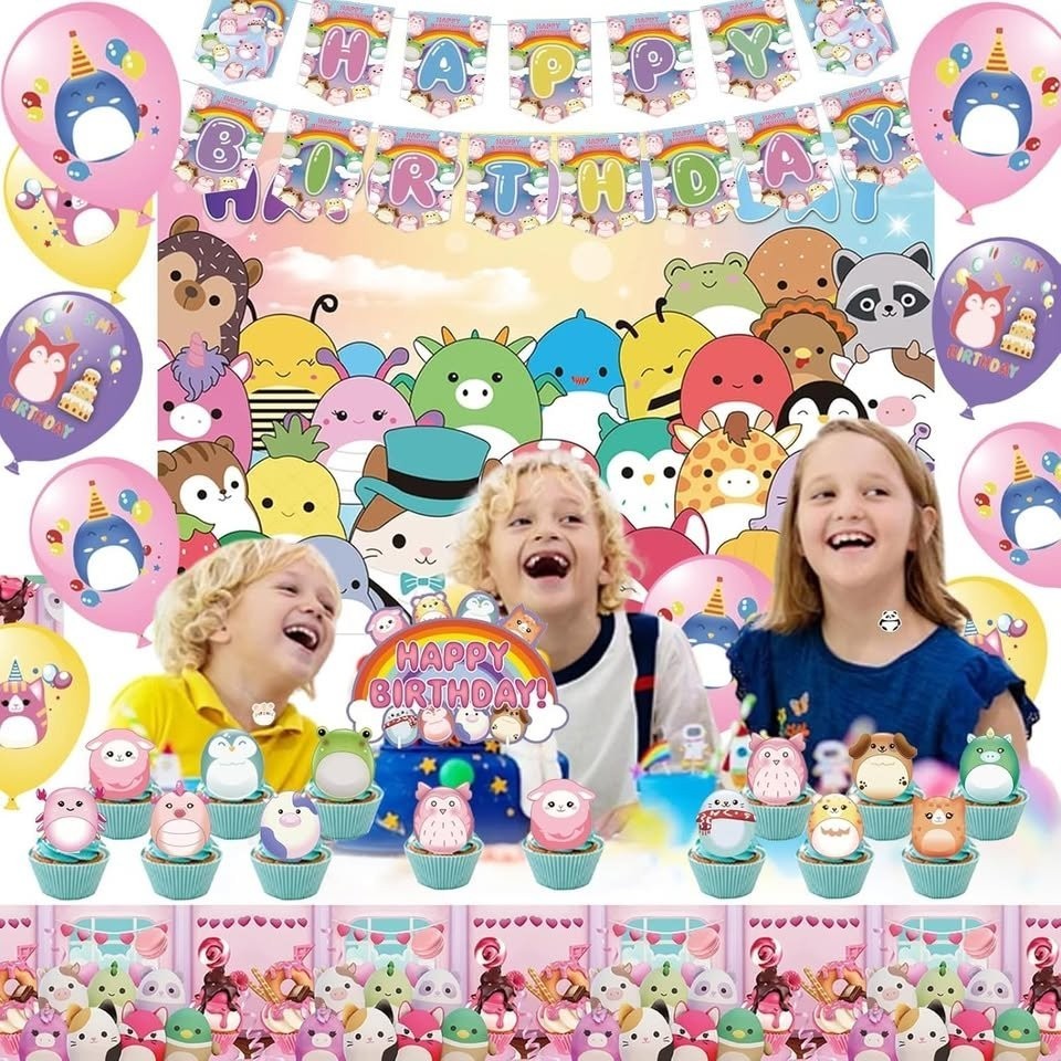 102 pcs Squishmallow Birthday Banner/Balloons/Stickers and More Party Decor