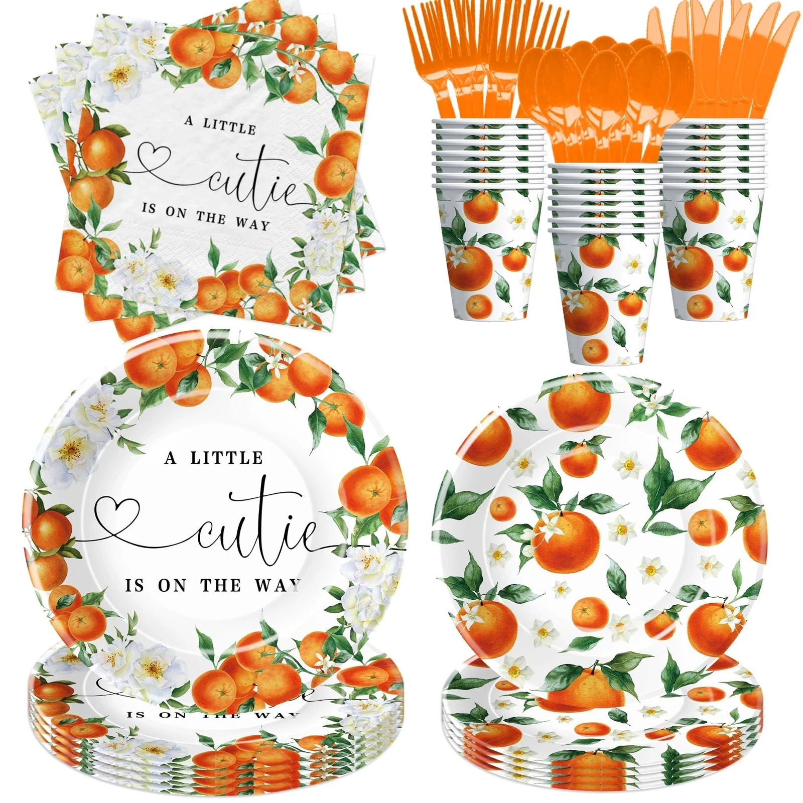 Little Cutie Baby Shower Decorations Tableware, Orange Baby Shower Decoration…
