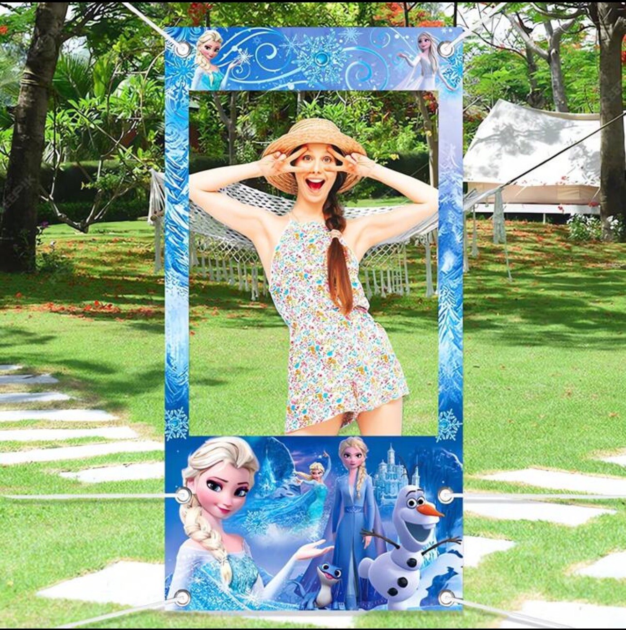 Frozen Backdrop Elsa Princess Girls Happy Birthday Photo booth Prop party photo