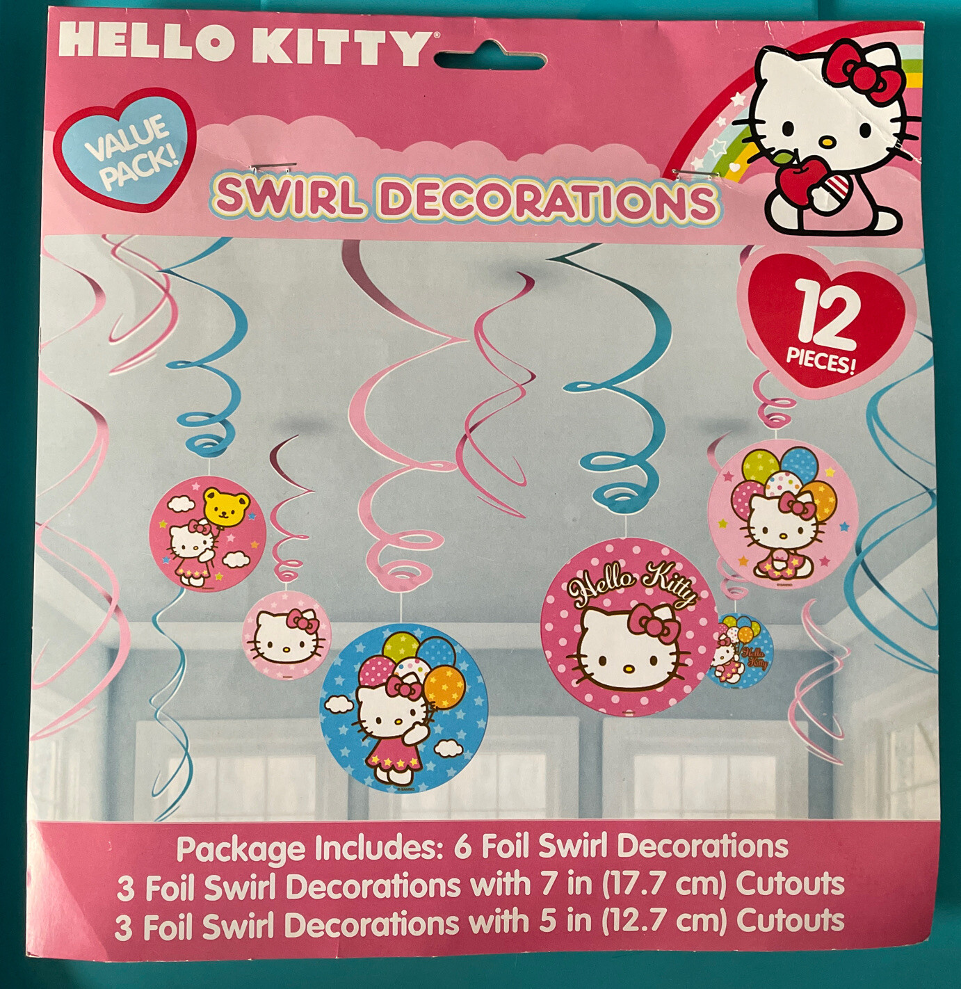 Hello Kitty Sanrio Cat Kids Birthday Party Hanging Swirl Decorations 12 Pc NOS