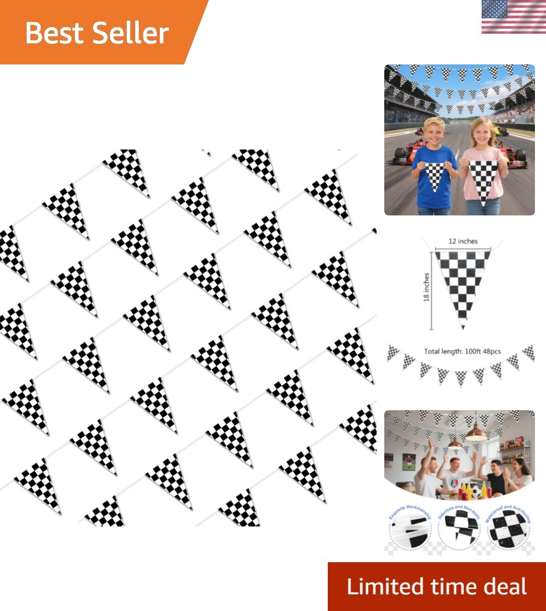 100ft Black and White Checkered Flag Banner Racing Birthday Decorations, for …