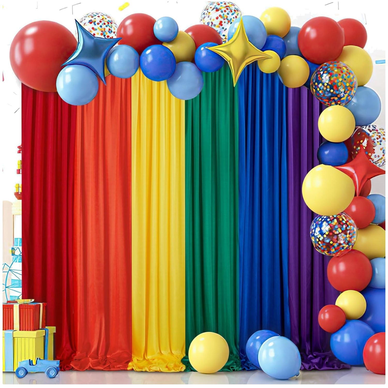 Rainbow Birthday Backdrop: Colorful 10x15ft Curtains Set*-