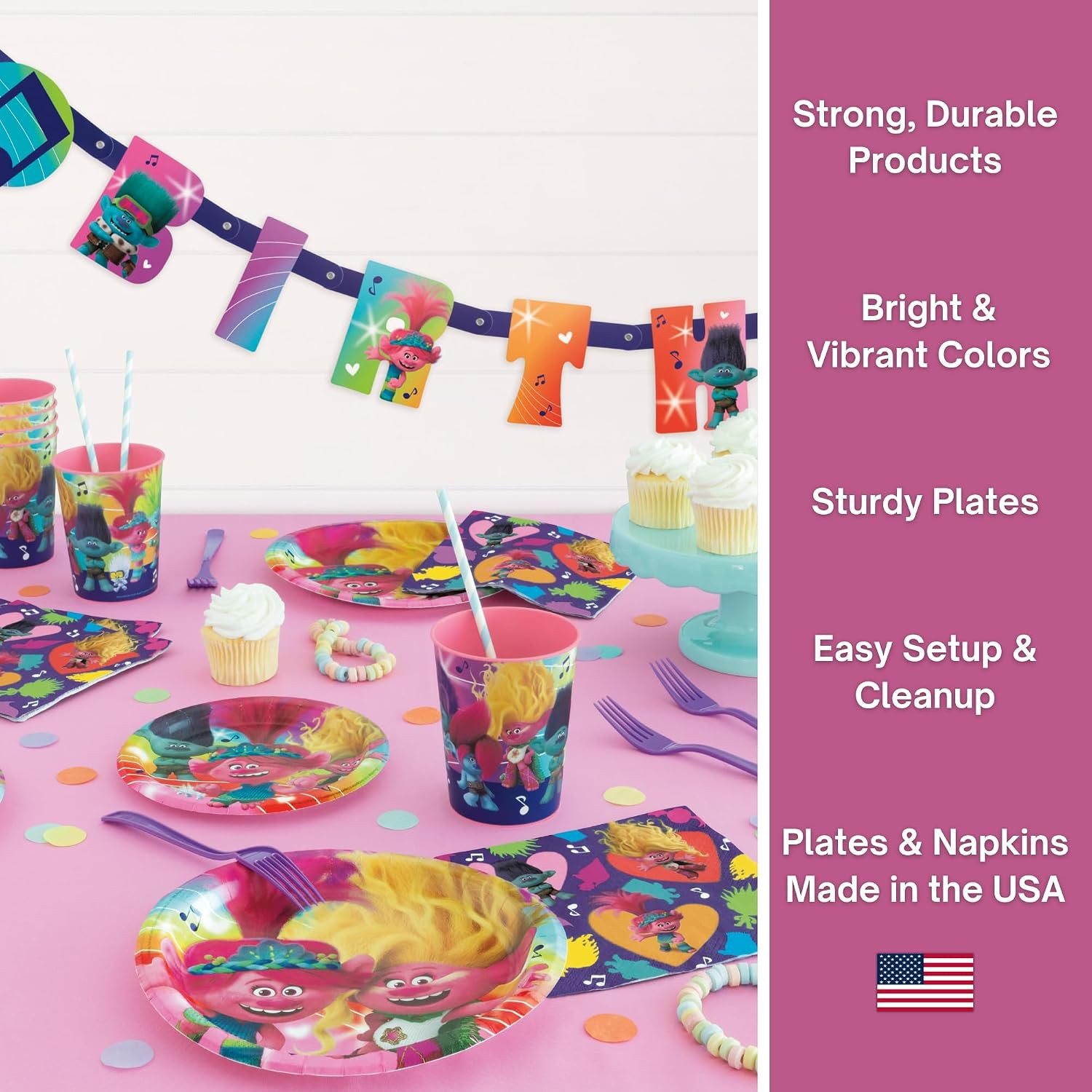 Trolls Birthday Party Decorations for 16 – Bundle with Trolls Plates and Napkins