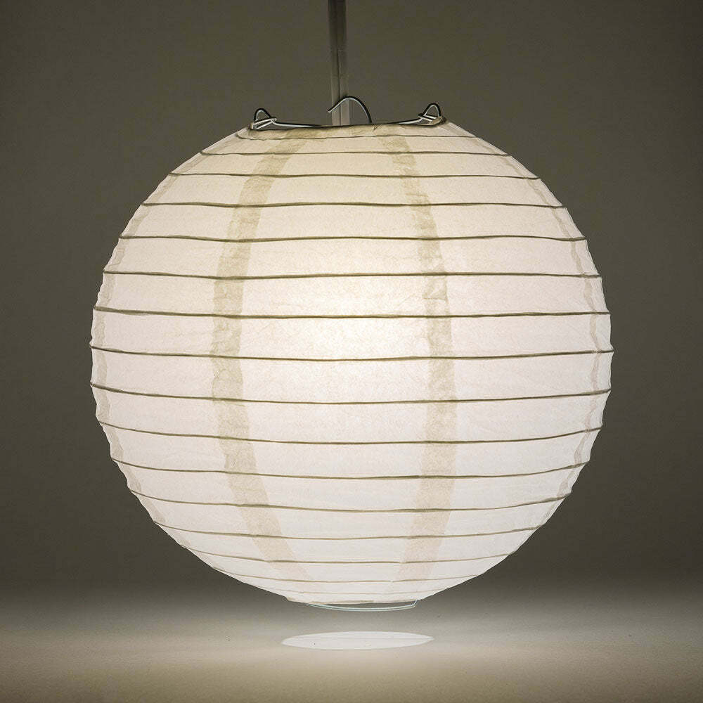 20″ White Round Paper Lantern, Even Ribbing, Hanging Decoration