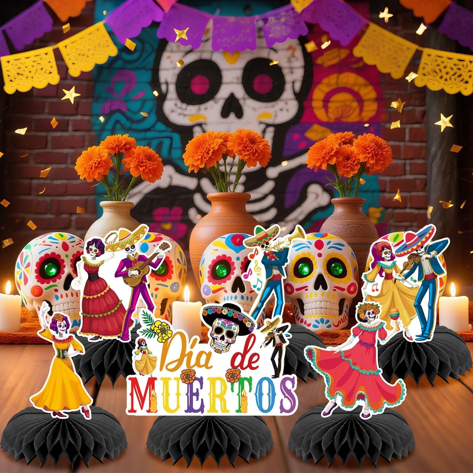 10 PCS Dia De Los Muertos Honeycomb Centerpiece Day of The Dead Halloween