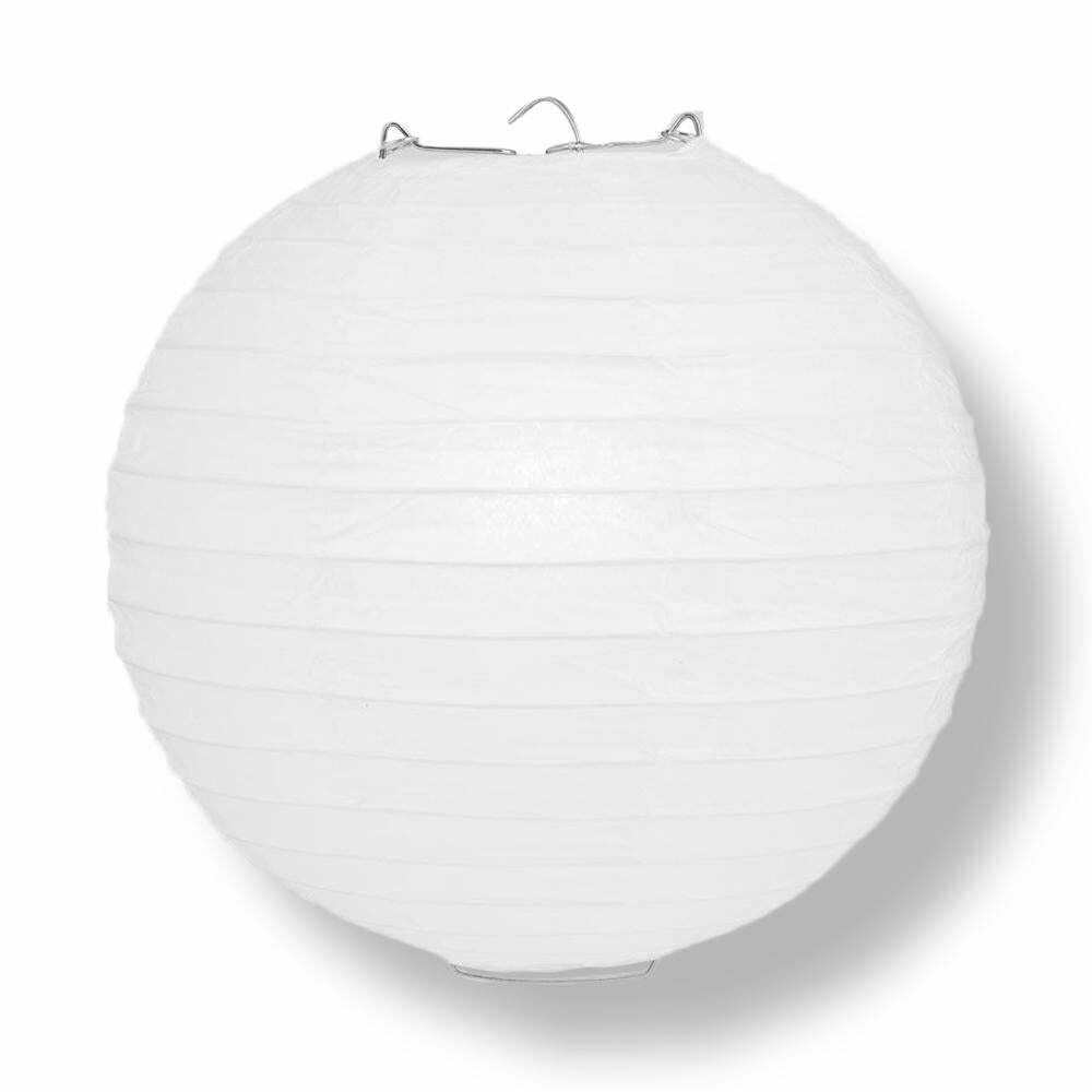 20″ White Round Paper Lantern, Even Ribbing, Hanging Decoration
