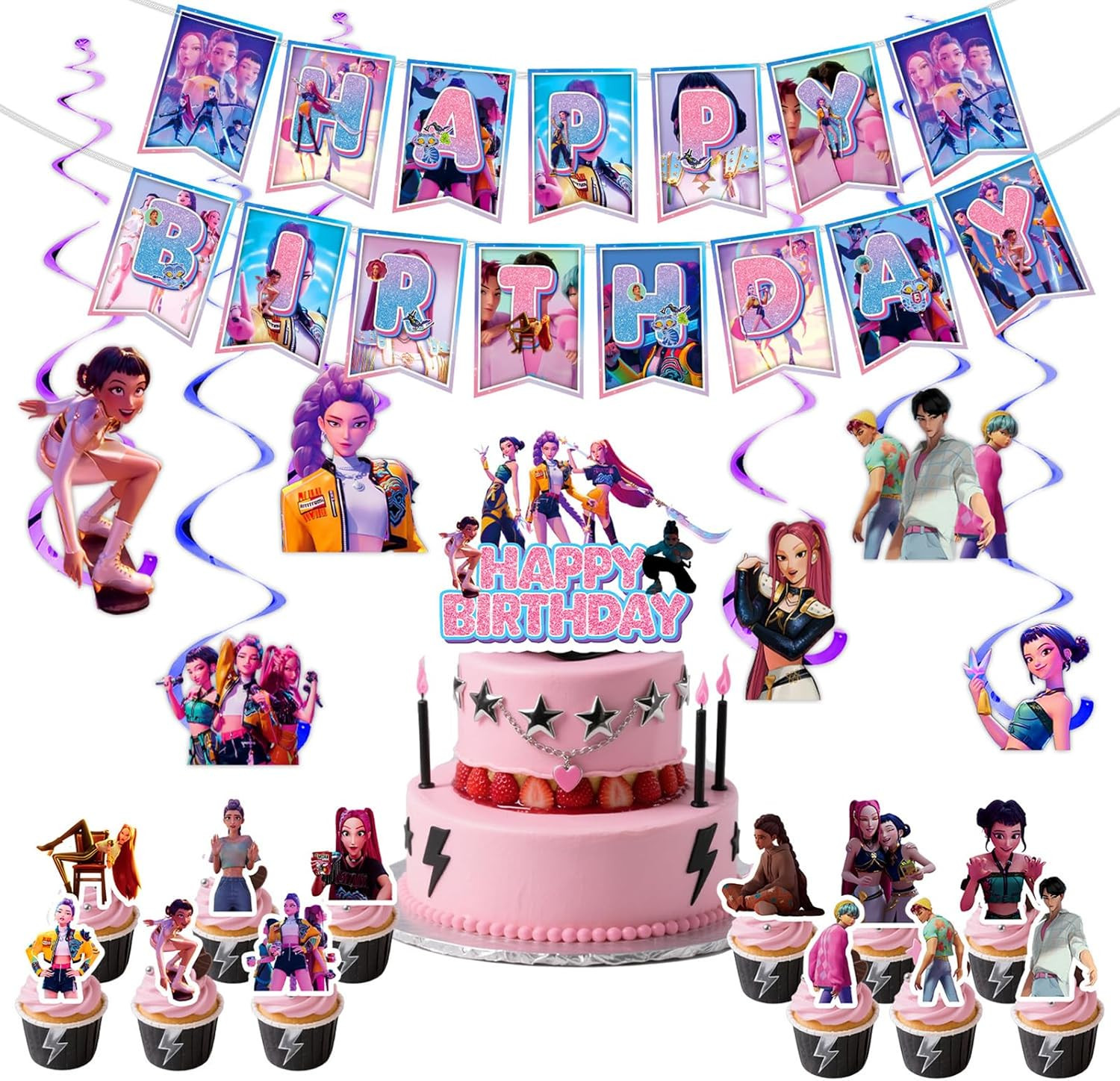 Anime Party Decorations, Cartoon Happy Birthday Decorations, Banner Suit, Includ