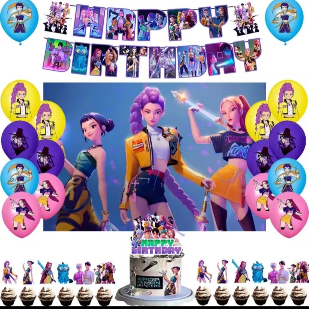 KPOP Hunters Birthday Party Supplies Set Balloons Cake Toppers Banner Backdrop