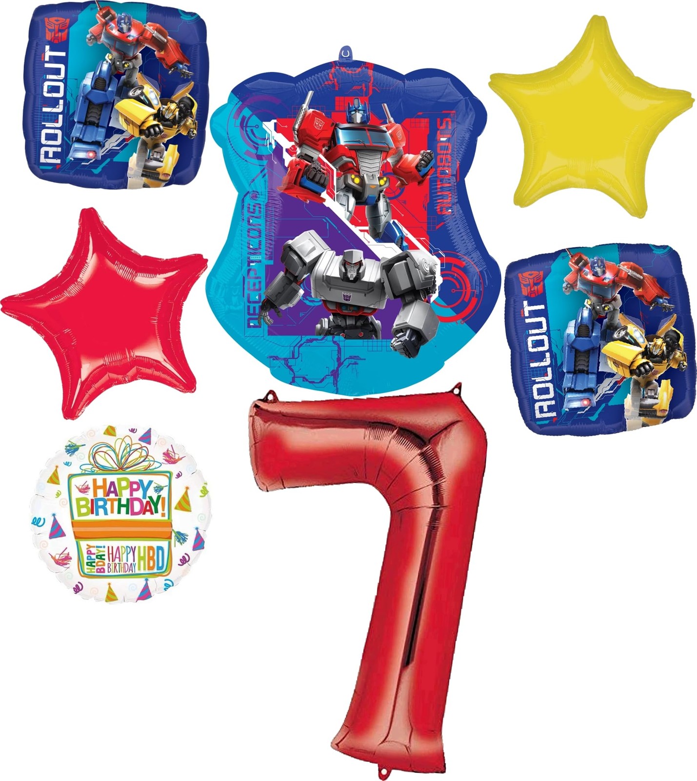 7th Birthday Party Supplies 7pc Transformer’s Foil Balloon Bouquet Decorations