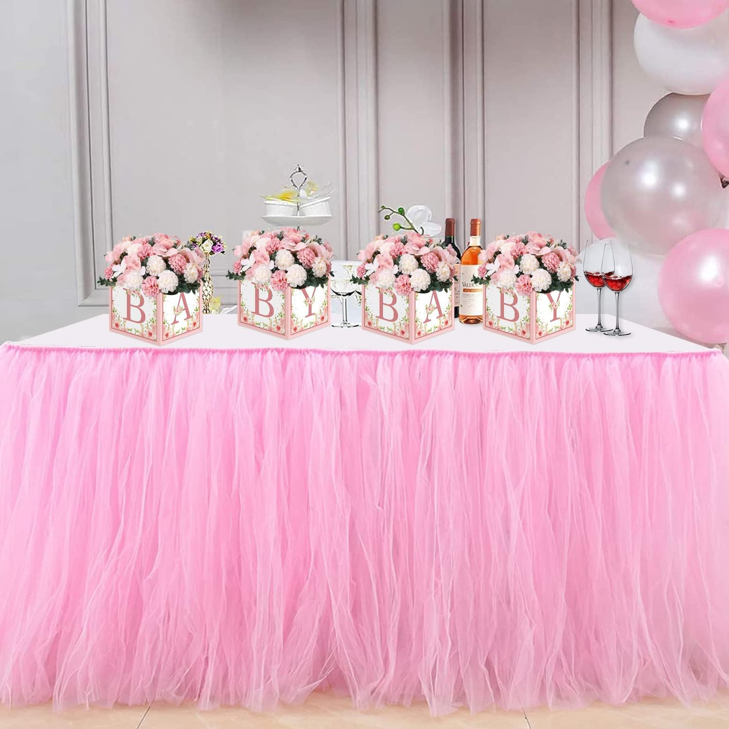 Pink Baby Shower Boxes Decorations – 4 Baby Shower Centerpiece Boxes Gender Reve