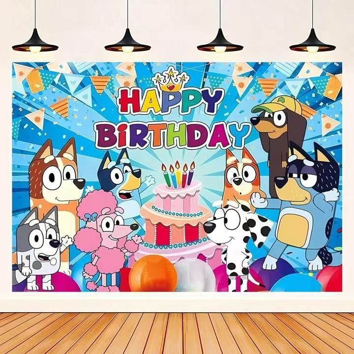 Blue Sheepdog Happy Birthday Backdrop,for Kids Birthday Party Decoration 5×3.2ft