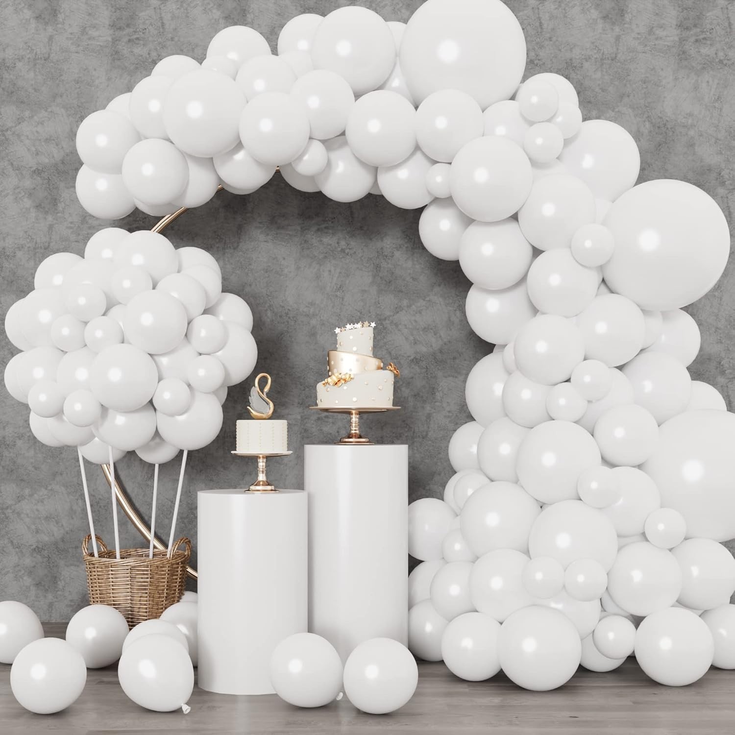 White Balloons 129pcs Different Sizes 18 12 10 5 Inch for Garland Arch, Latex…