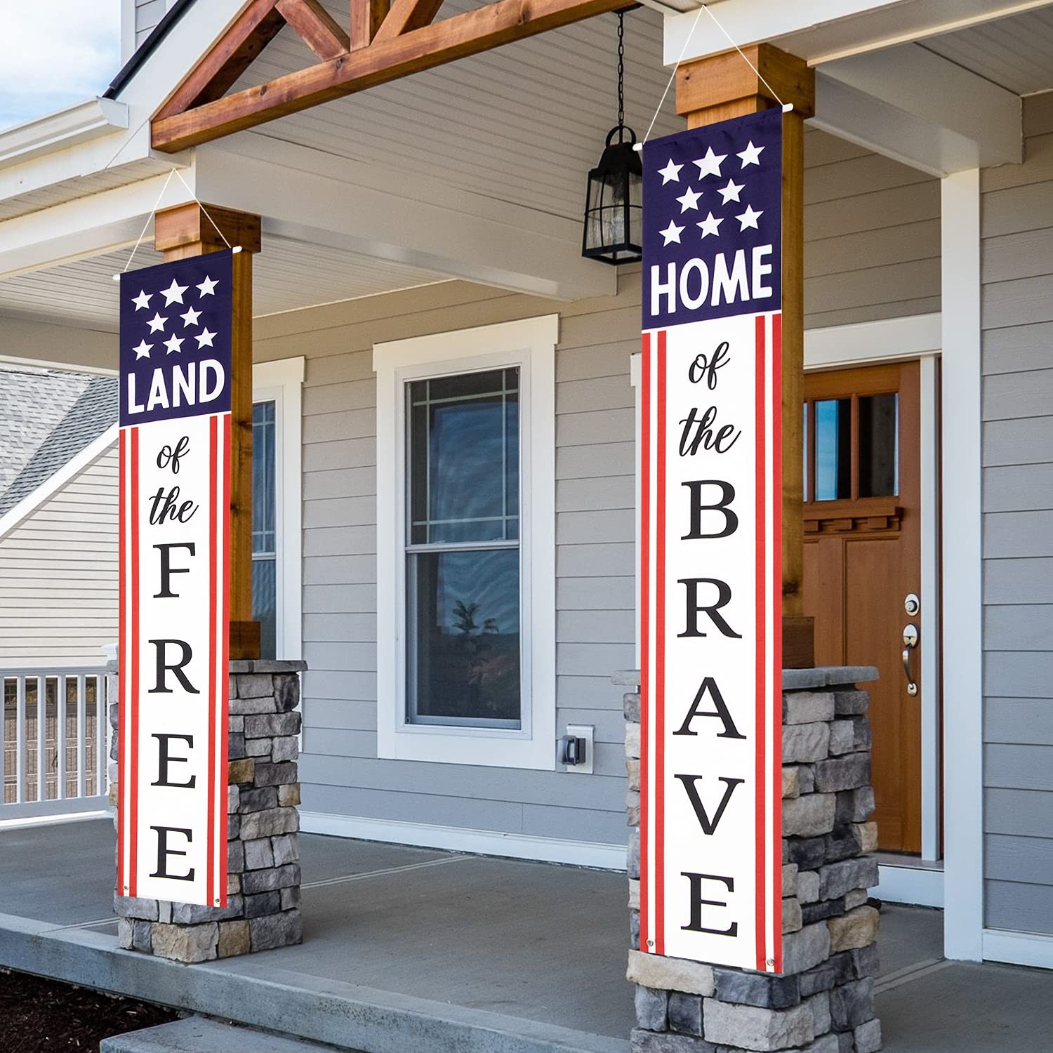4th of July Decorations Outdoor Banners Home of the Brave Front Door Porch Ya…