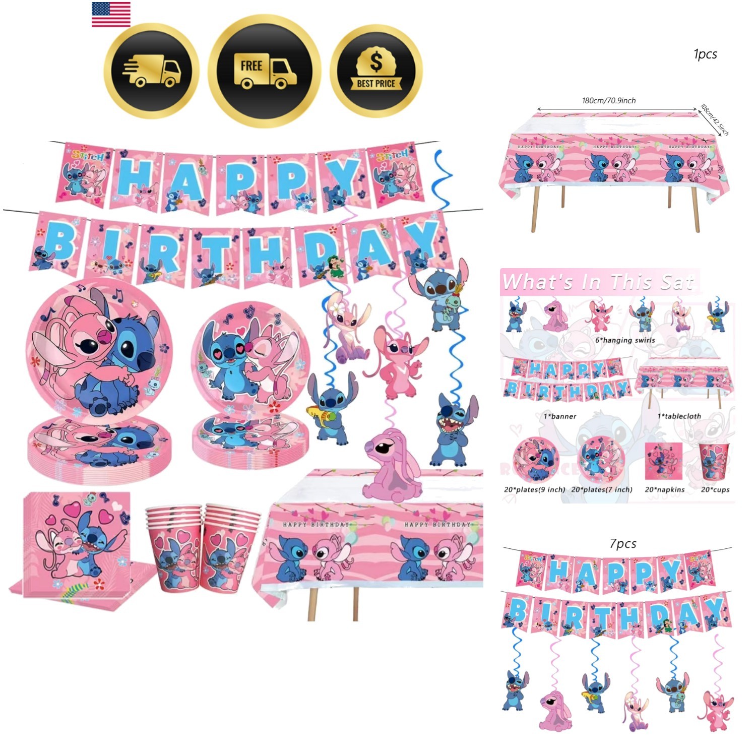 Stitch Party Supplies Pink Decorations for Birthday Kids Toddler Celebration