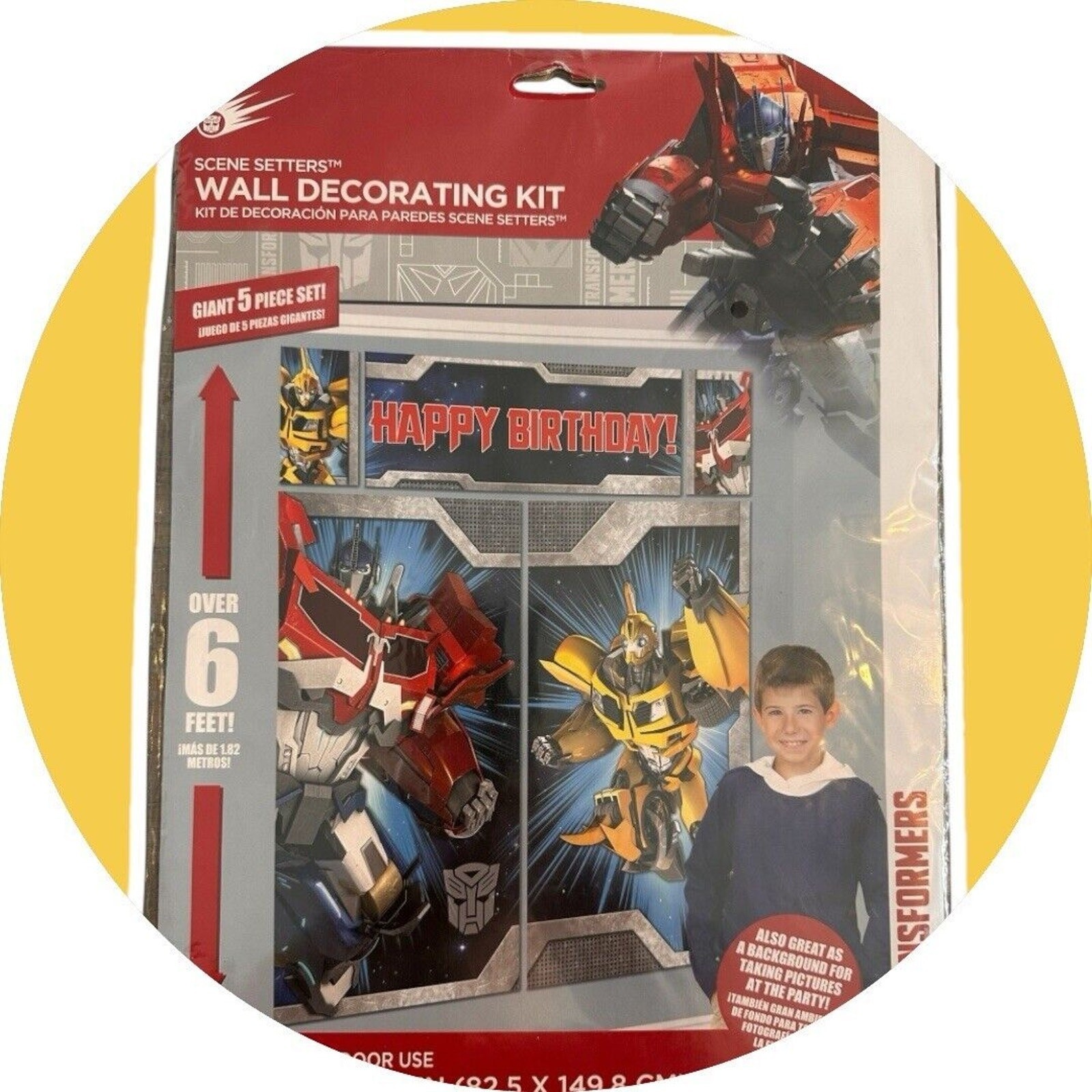 Transformers Wall Decorating Birthday Kit Optimus Prime Bumble Bee 5pc Set 6ft C