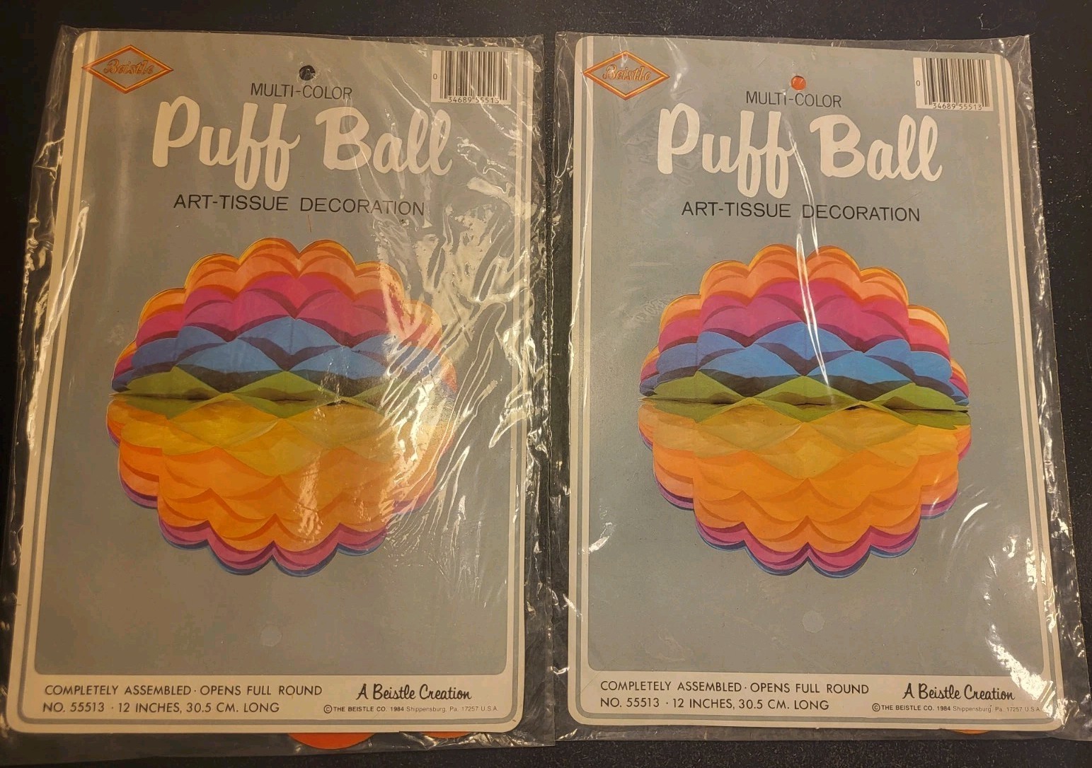 2 1984 Beistle Multi Color Puff Ball Art Tissue Decorations 12″ New/Sealed Opens