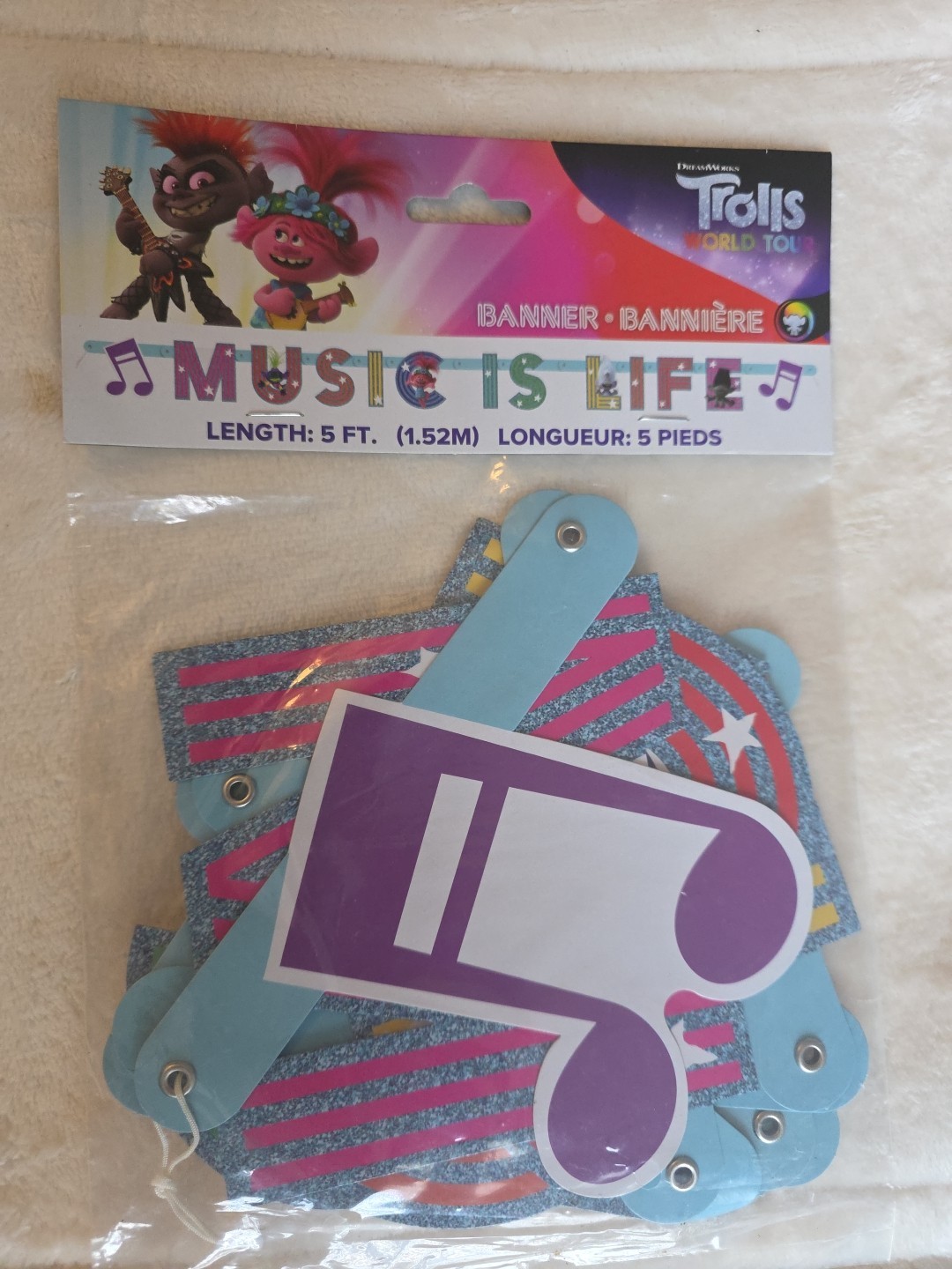 Trolls World Tour “Music Is Life” Birthday Party Banner 5 Ft.