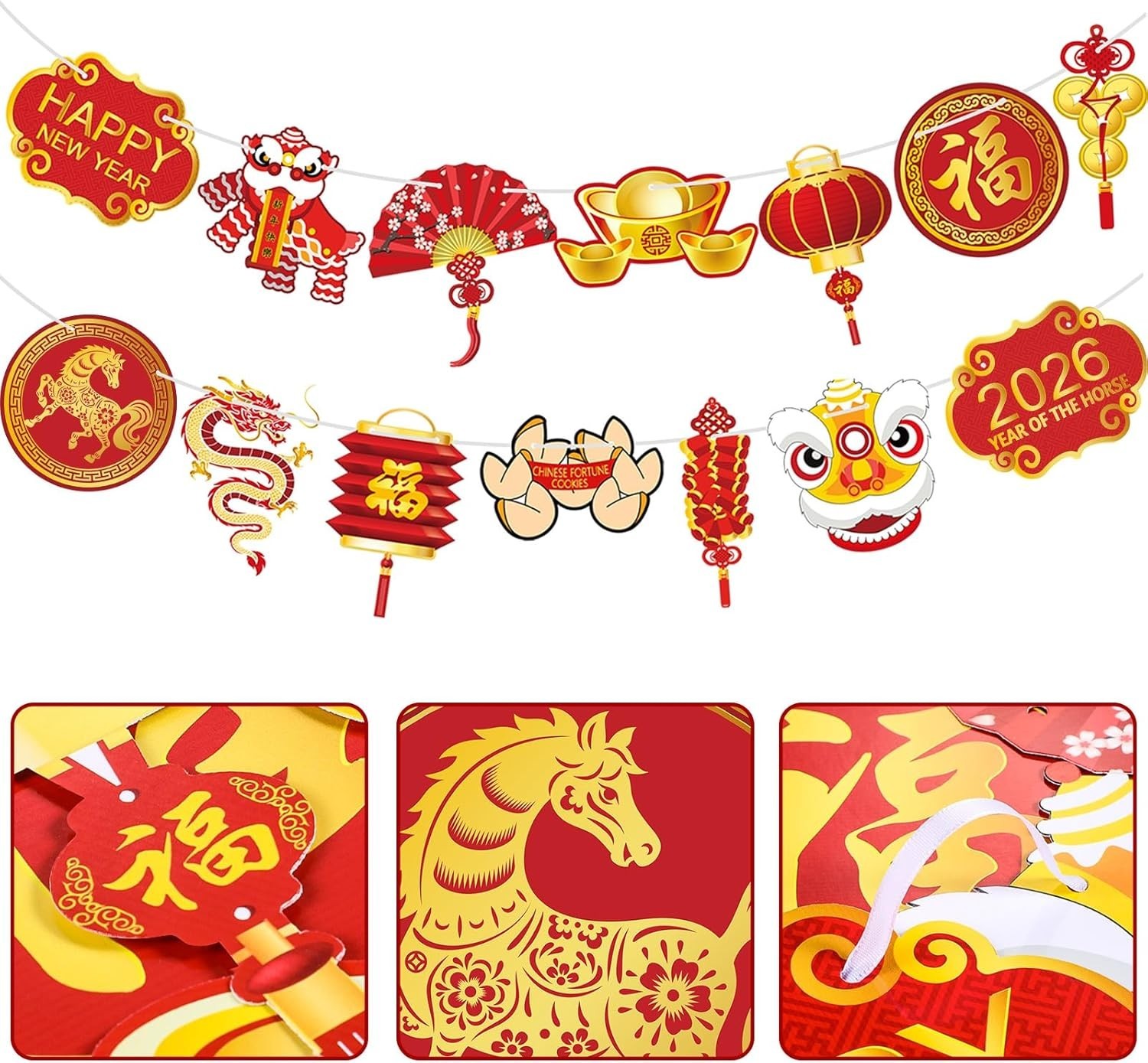 of the Horse Garland 2026 Chinese New Flag Banner Decoration China Party Spr…