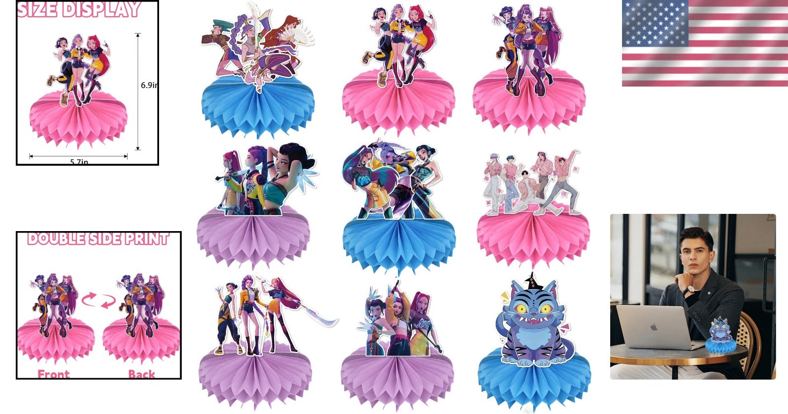 Demon Movie Hunters Honeycomb Centerpiece 9pcs Party Decorations Table Decor