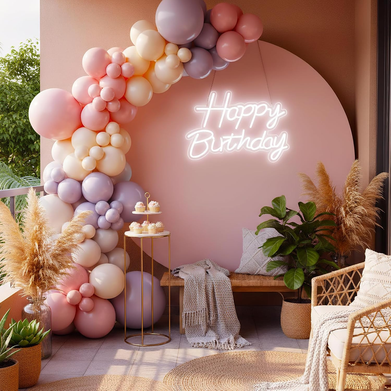 Happy Birthday Neon Sign for Backdrop, LED Happy Birthday Light up Sign, USB