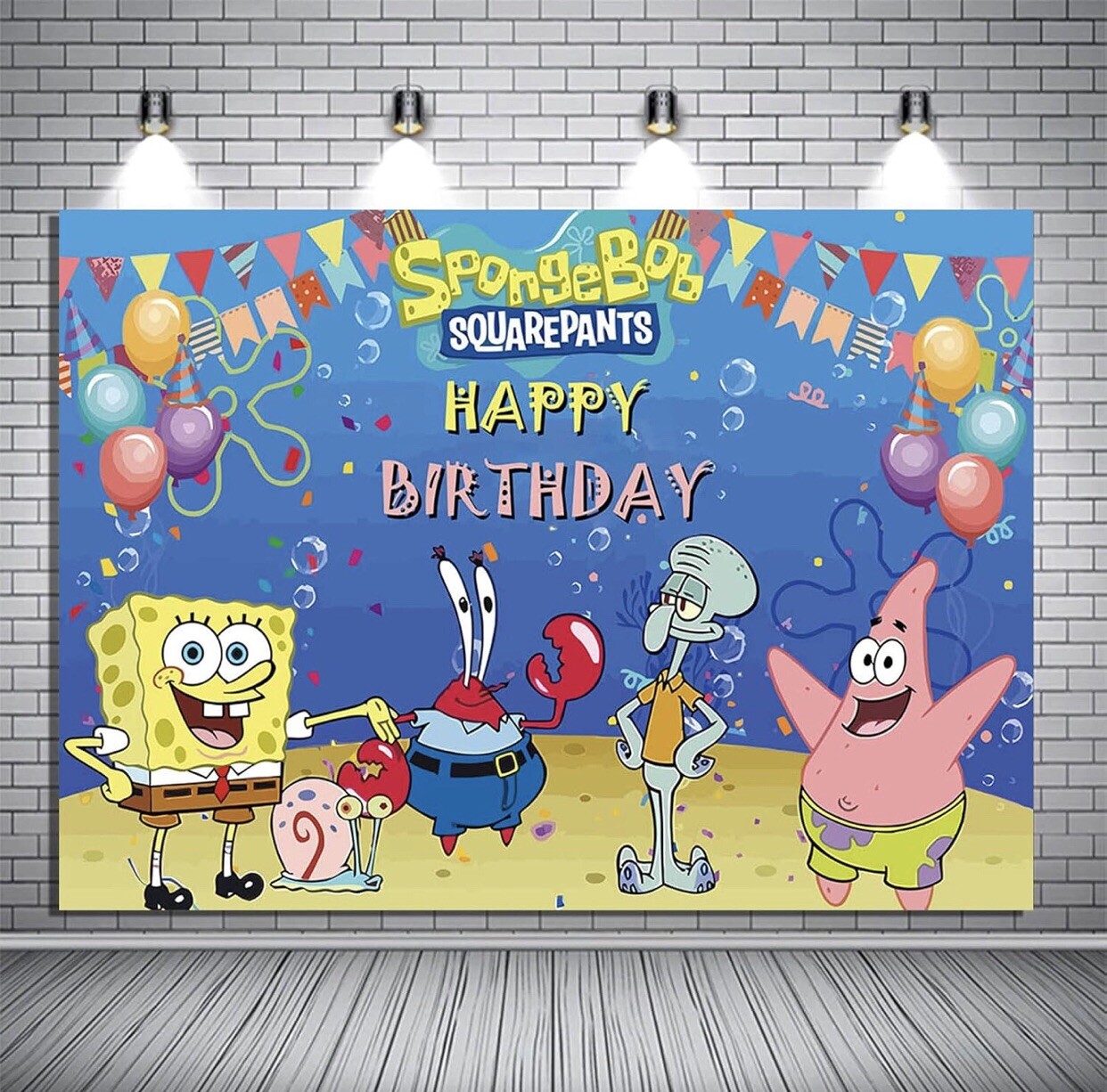 SpongeBob SquarePants Birthday Party Decoration, 5×3.5ft Happy Birthday Backdrop