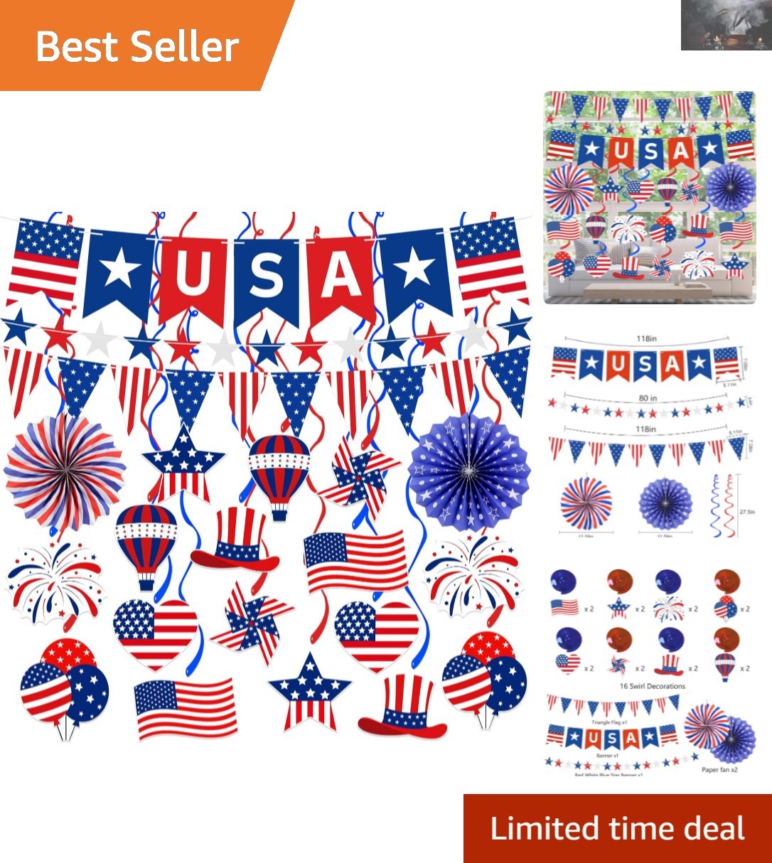 37Pcs Red, White & Blue 4th of July Decoration Kit – Perfect for Any Celebration