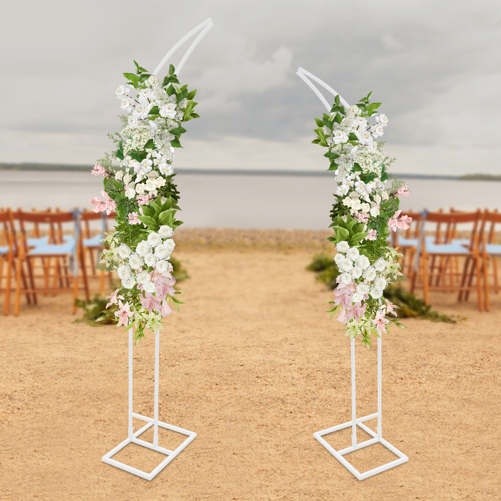 2 PCS Curved Wedding Arched Stands Backdrop Stand for Ceremony and Party