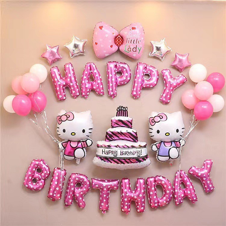 Hello Kitty Birthday Party Decorations Pink Balloon Banner Cake Toppers