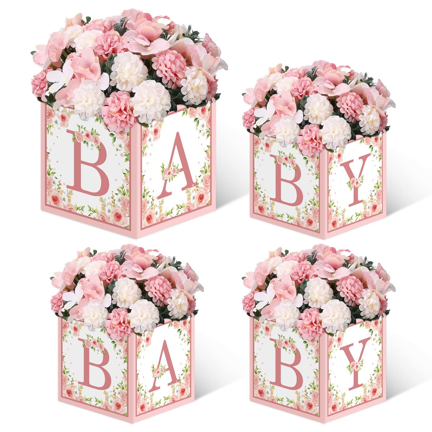 Pink Baby Shower Boxes Decorations – 4 Baby Shower Centerpiece Boxes Gender R…