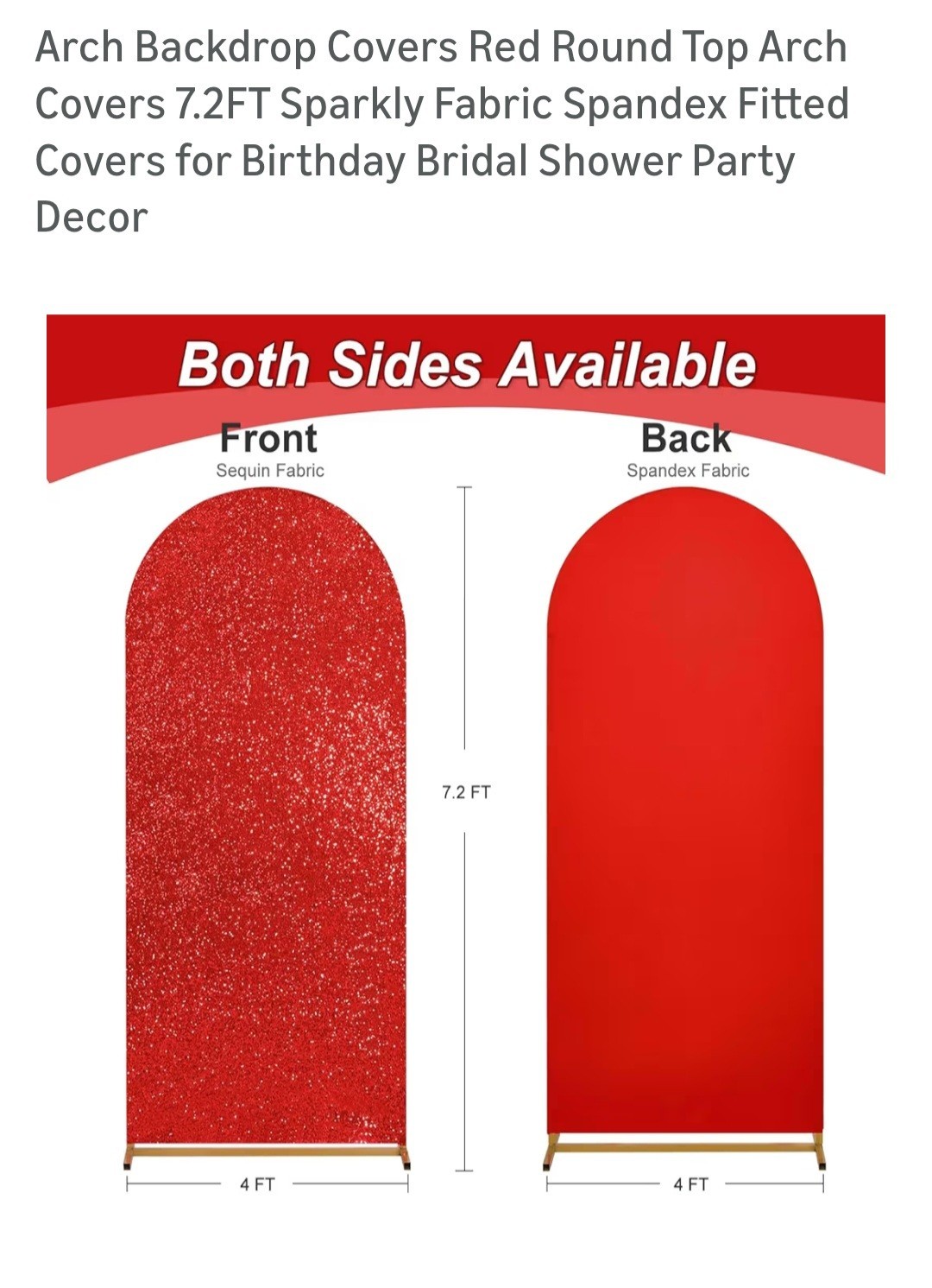 Red Sparkly Sequin Spandex Arch Backdrop Cover 7.2FT Birthday Party Decor