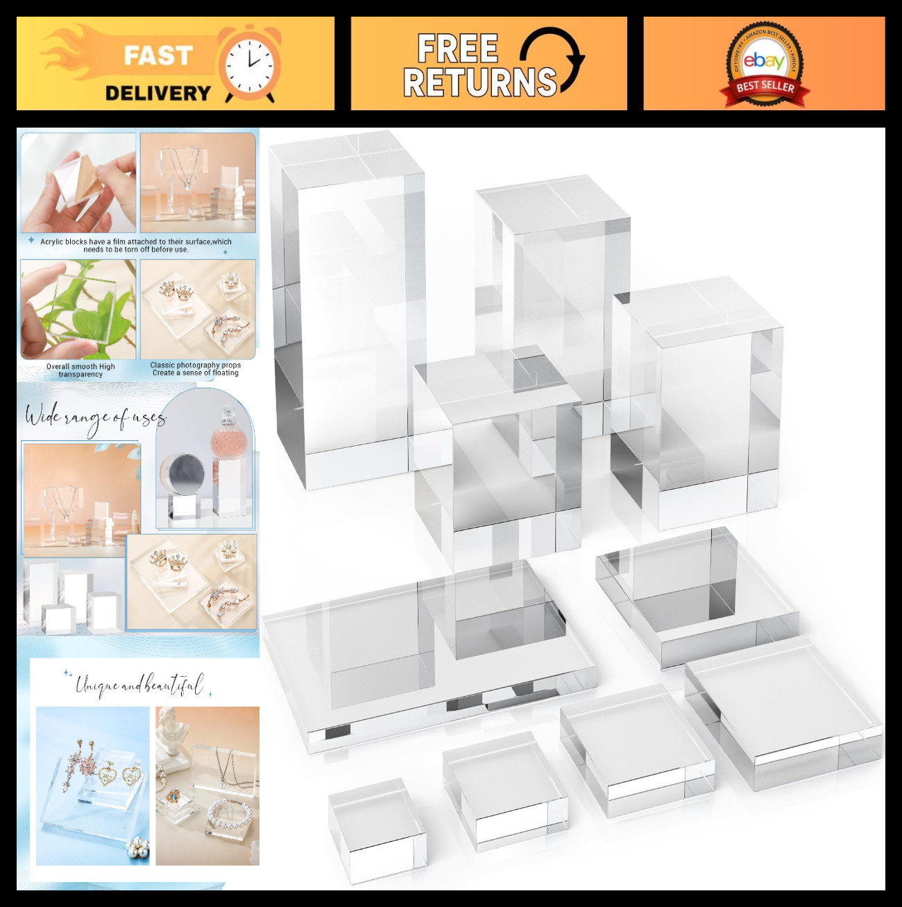 10 Pcs Transparent Acrylic Display Cubes – Photography Props for Jewelry & Craft