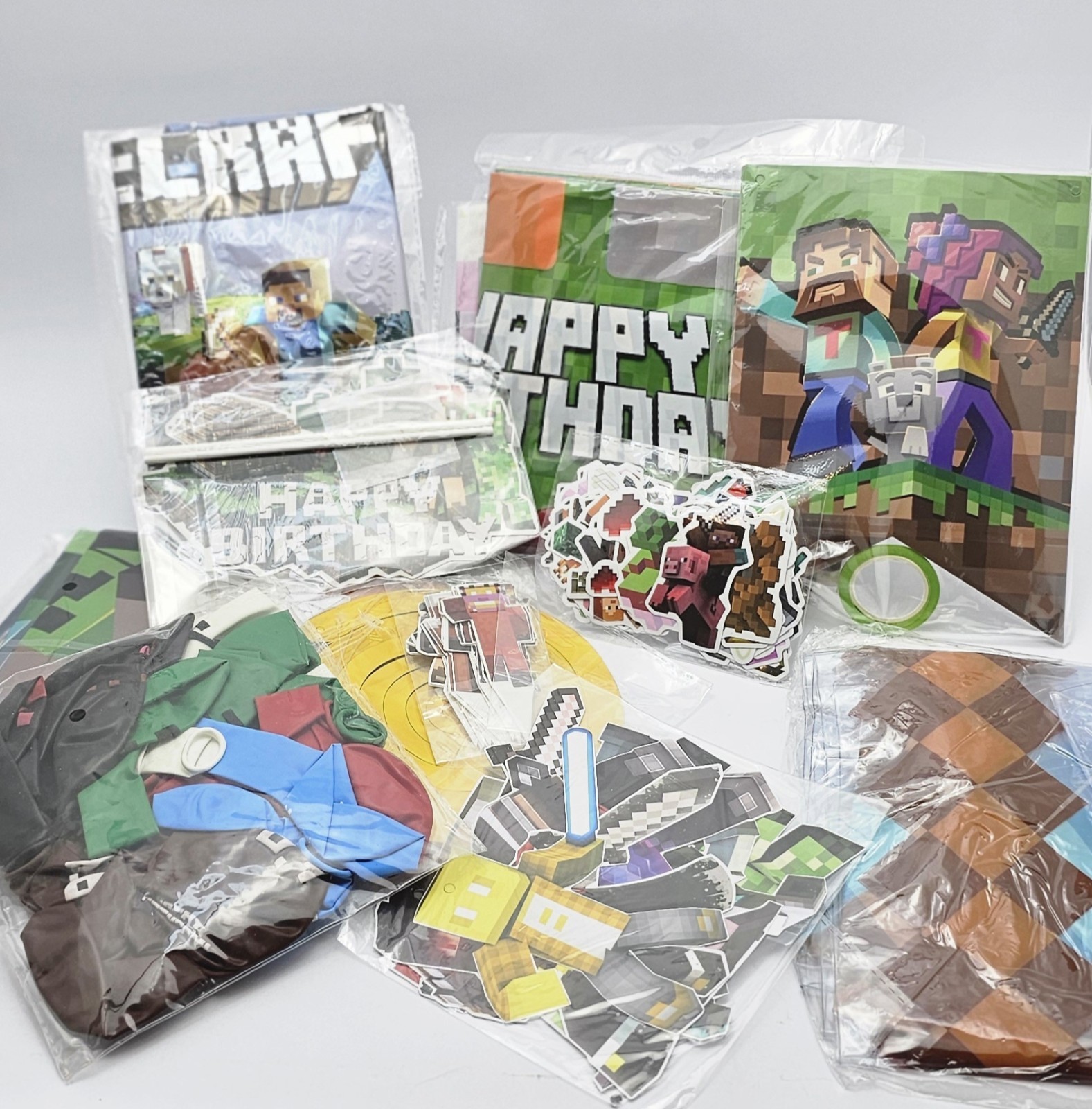 123pc Minecraft Birthday Party Supplies Kit Banner Balloons Cake Topper Sword