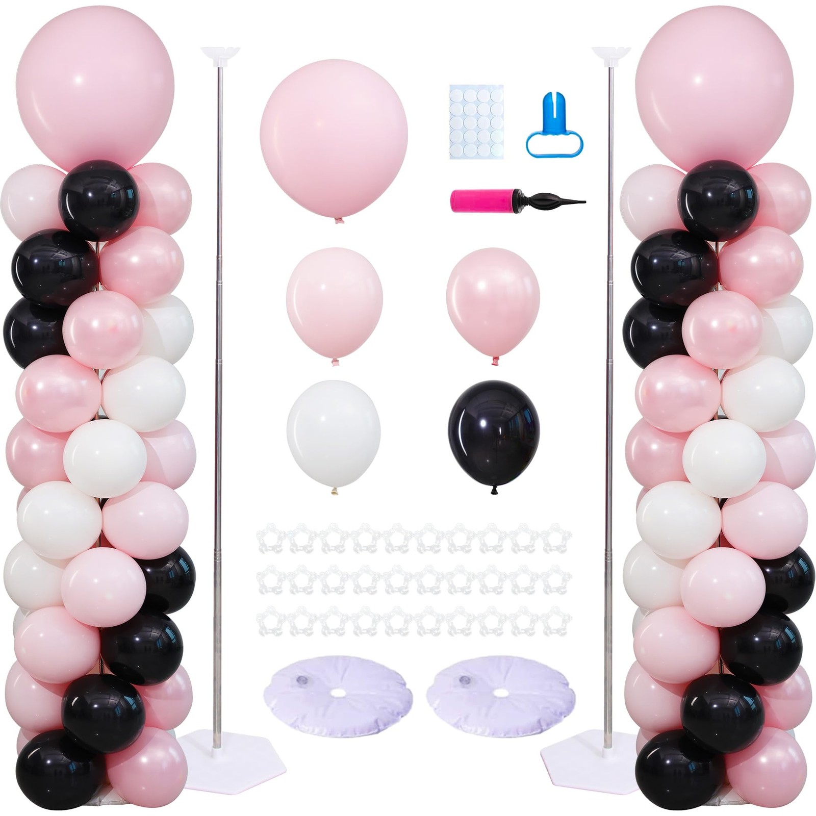 2 Sets Pink Black White Balloon Column Stand Kit,112Pcs Matte & Double-Layer …