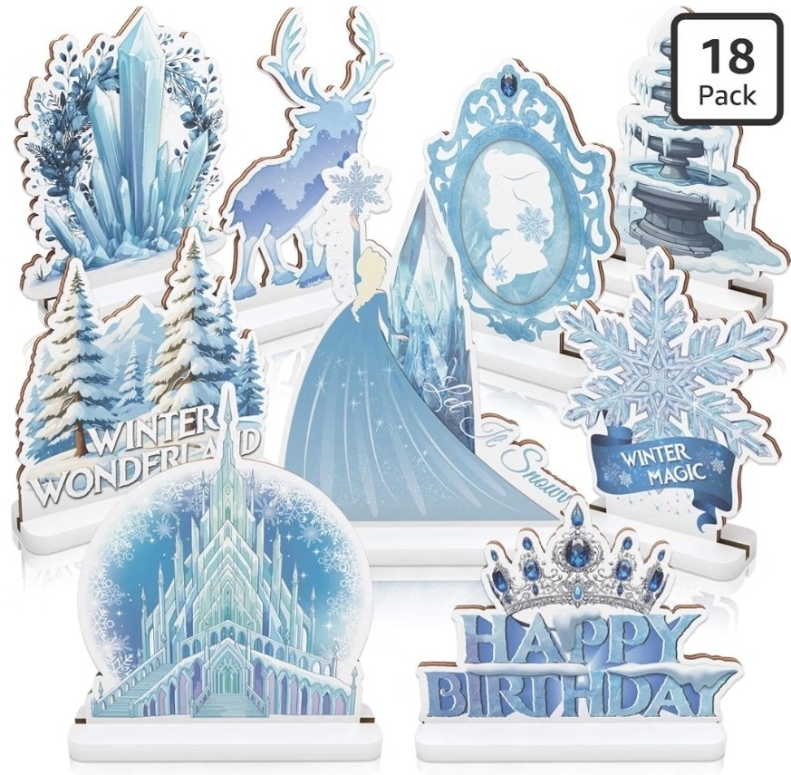 9 Pcs Frozen Themed Wooden Happy Birthday Signs Table Centerpieces Toppers