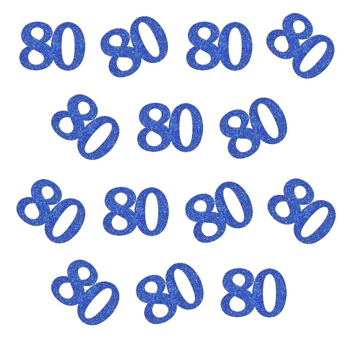100 PCS Blue Glitter Number 80 Confetti Double Sided 80th Birthday Decor