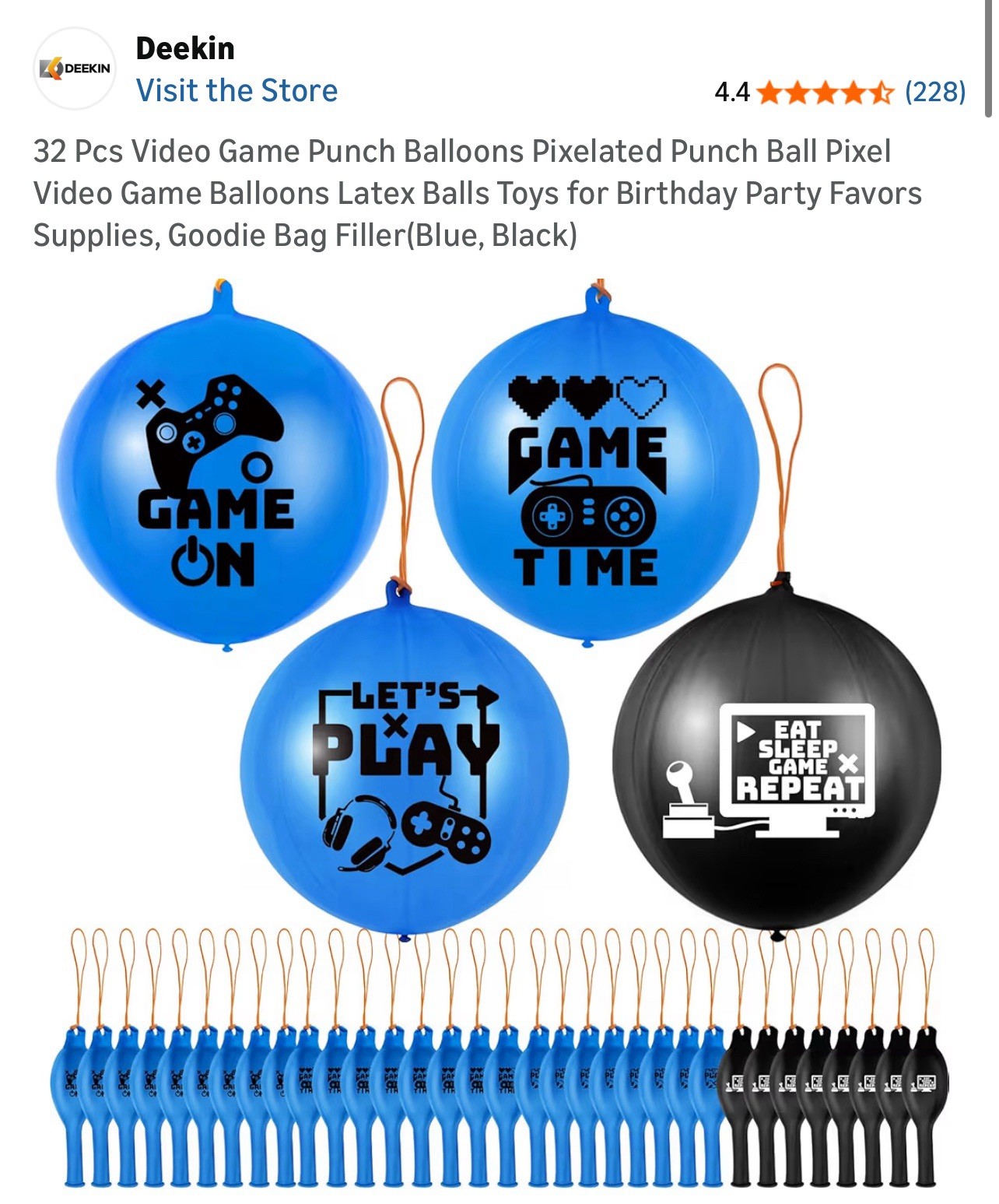 32 Pcs Video Game Punch Balloons Pixelated Punch Ball Balloons (Blue, Black)