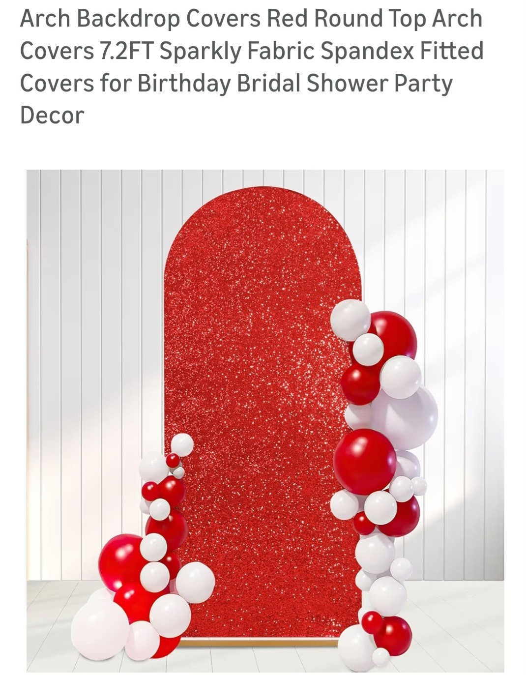 Red Sparkly Sequin Spandex Arch Backdrop Cover 7.2FT Birthday Party Decor