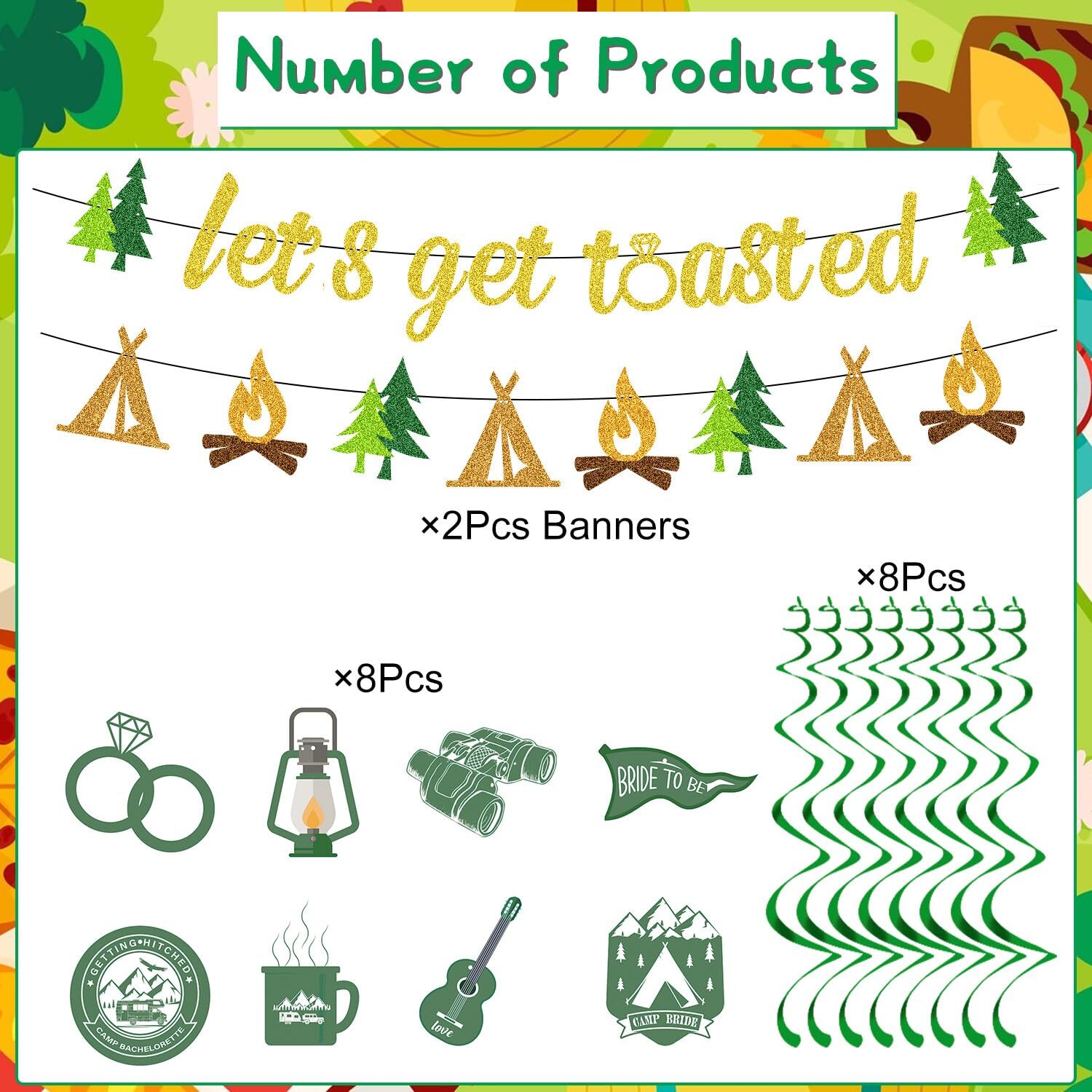 Camp Bachelorette Party Decorations – 10PCS Let’s Get Toasted Banners Camping…